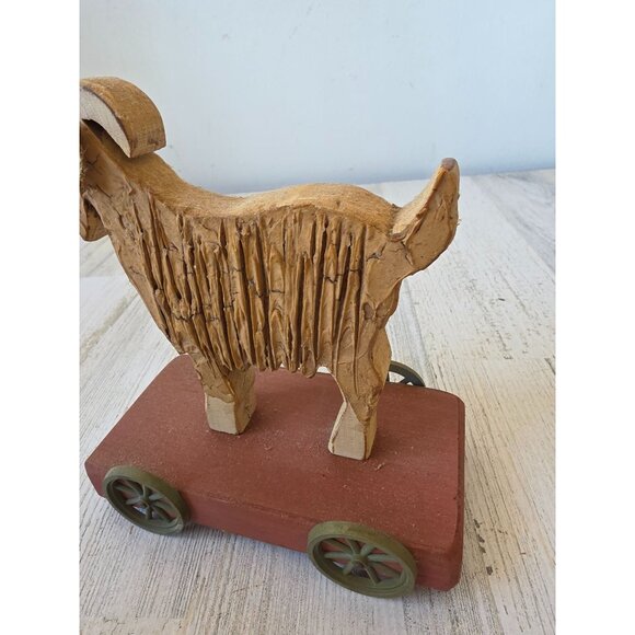 Vintage Wooden goat cart wagon primitive unique decor sheep lauer 1992 - Picture 4 of 9